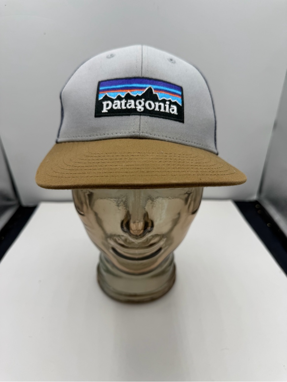 Patagonia Gray Tan Brim Trucker Snapback Hat with Multicolor Logo